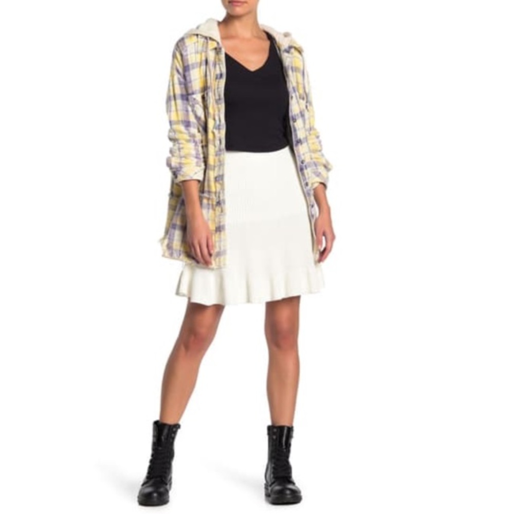 Free People Solid Gold Ribbed Skirt In Cream Size Medium